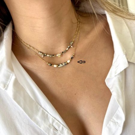 Collier léopard en acier inoxydable perle nacre doré Canaille Bijoux