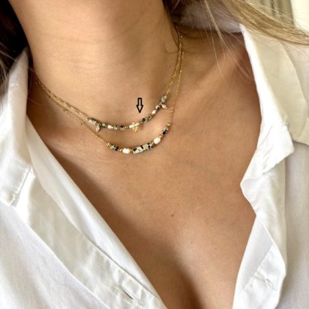 Collier léopard en acier inoxydable perle nacre doré Canaille Bijoux